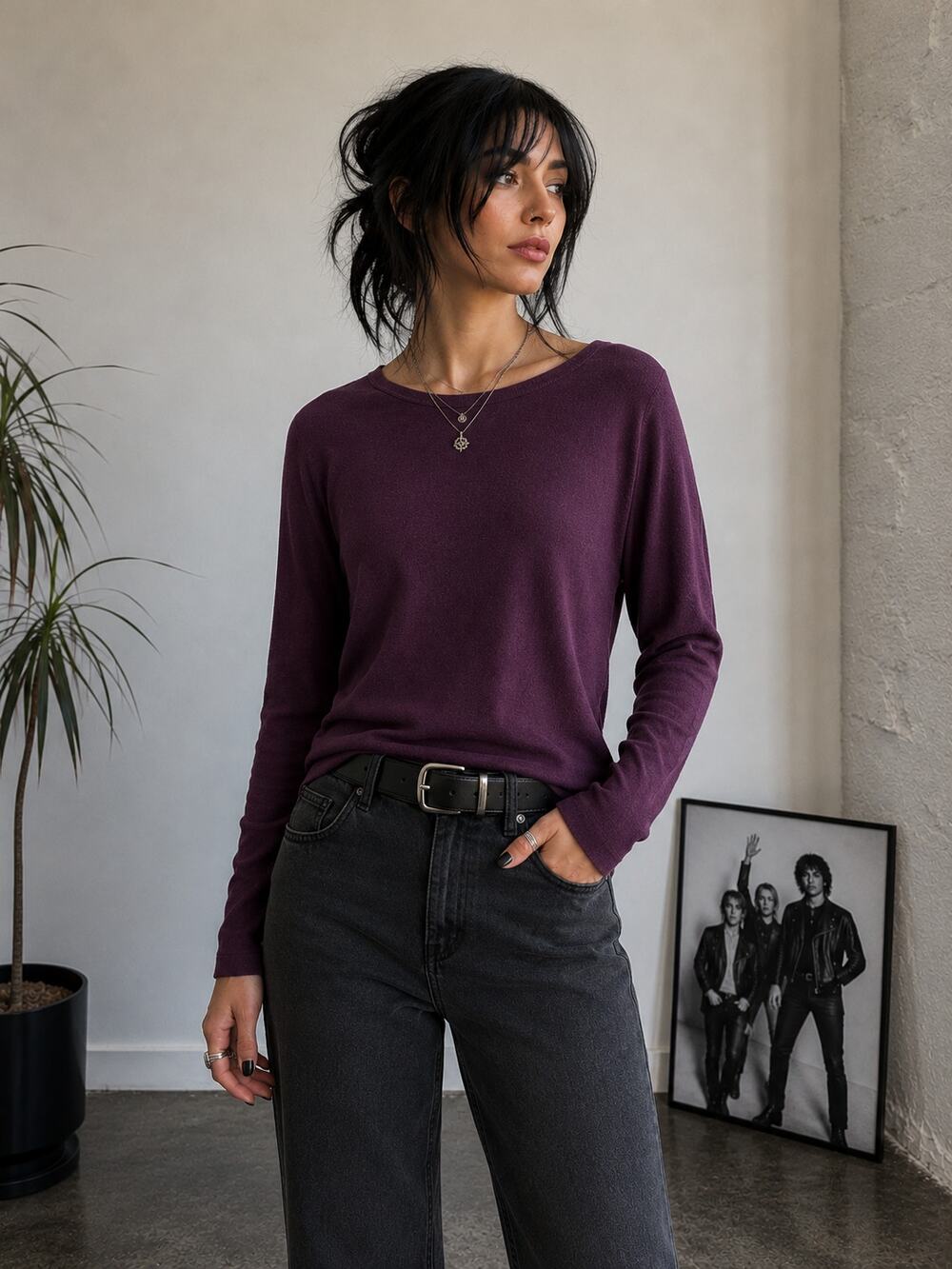 Market & Spruce Purple Lightweight Drop Shoulder Sweater Size Large